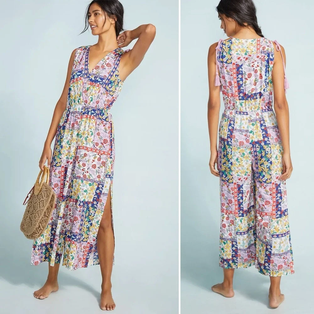 Anthropologie Patchwork Jumpsuit Slit Legs Size Medium - Picture 6 of 6